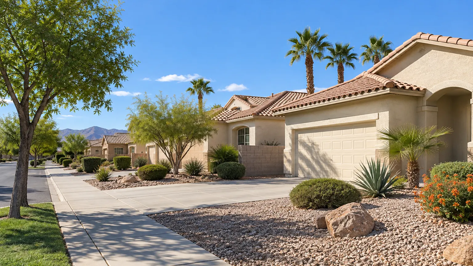 Residential street of typical houses in Las Vegas